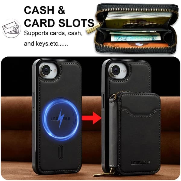 LC.IMEEKE L6 iPhone 16 Plånboksfodral Magnetiskt - Svart Konstläder