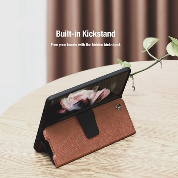 Nillkin Galaxy Z Fold 4 Plånboksfodral Äkta Läder Qin Series - Svart Svart