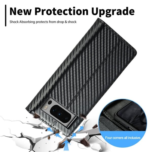 LC.IMEEKE Google Pixel 8 Pro Plånboksfodral Konstläder - Carbon Fiber - Svart