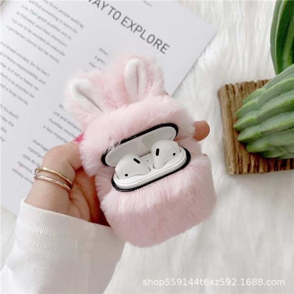 Fluffy Rabbit Cover til Apple Airpods 1/2 - Pink