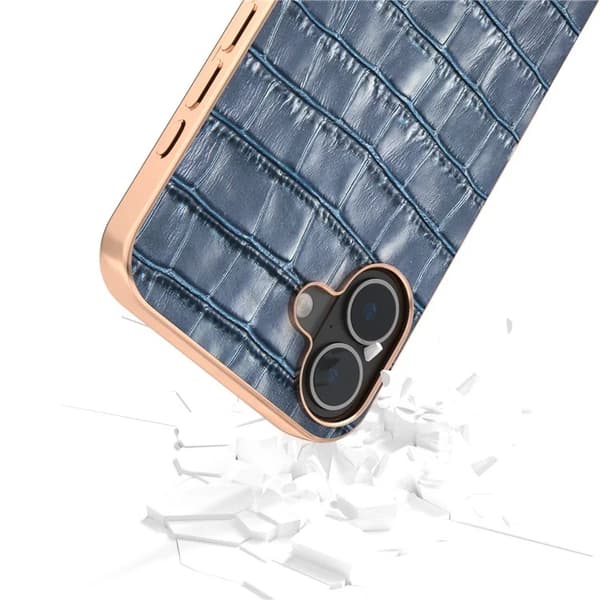 ABEEL Mobilskal till iPhone 16 Äkta läder Crocodile - Blå Blå