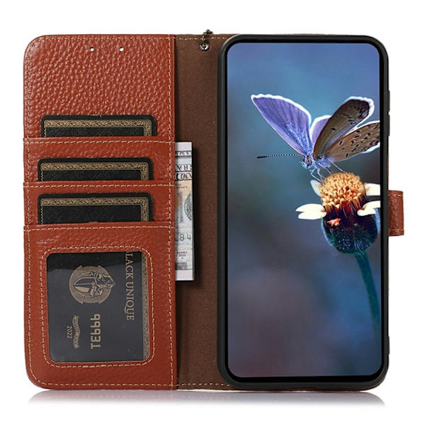 OnePlus 15 5G Plånboksfodral Äkta Läder RFID Blocking - Brun Brun