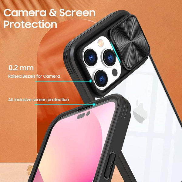 iPhone 13 Pro Mobil Cover 360 Kamera Slider - Sort