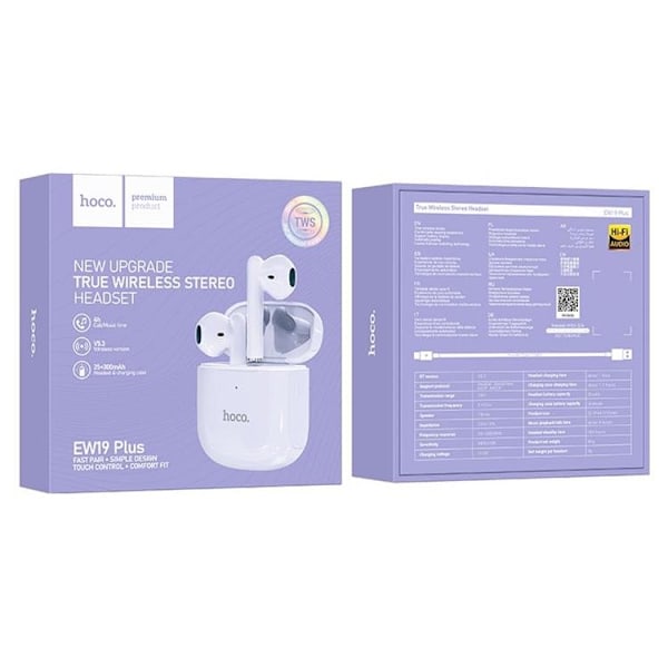 Hoco Hörlurar Bluetooth TWS EW19 Plus - Lila Lila