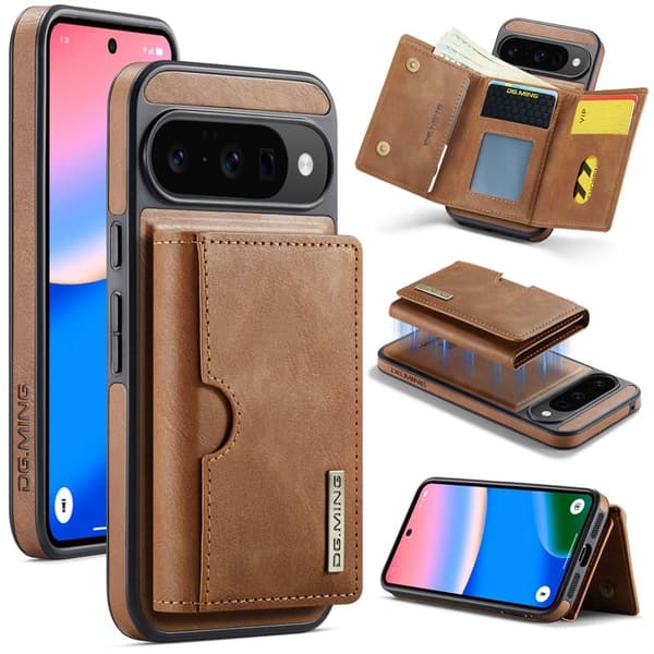 DG.MING M6 Series Konstläder Plånboksfodral för Google Pixel 10 Pro - Brun