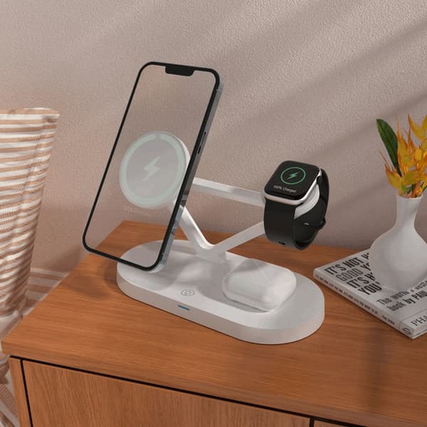 Tech-Protect 3-i-1 trådløs oplader iPhone Apple Watch AirPods - Vit