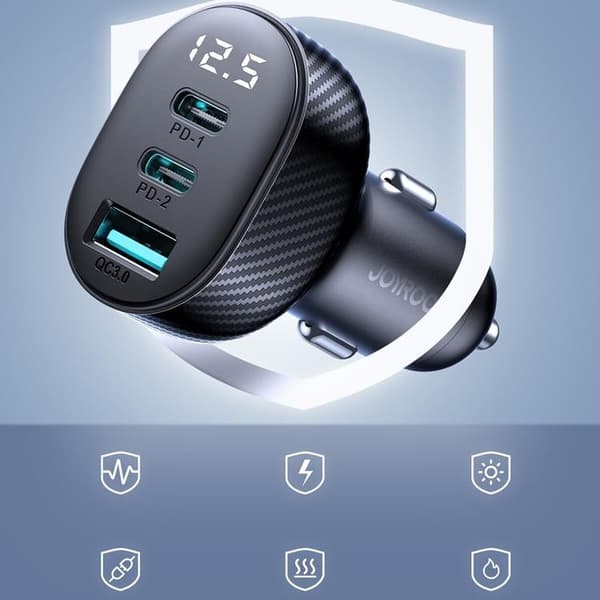 Joyroom Billader 30W 2x USB-C USB-A med Display - Sort Black