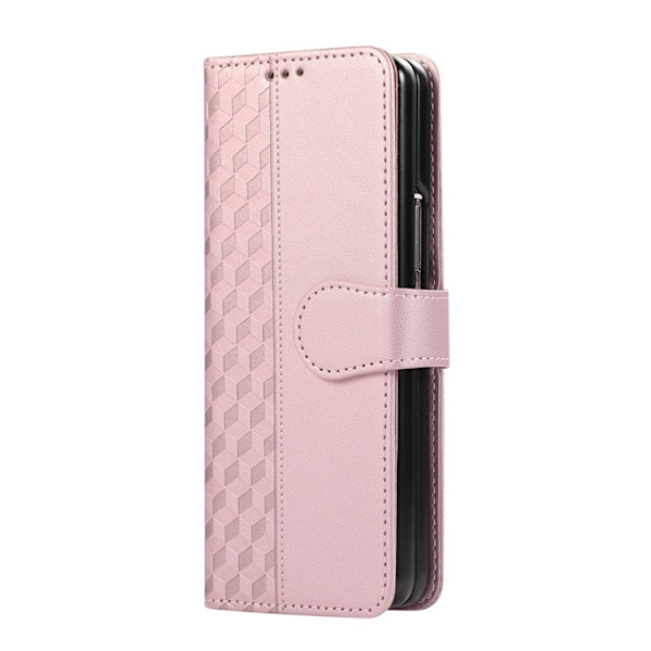 Galaxy Z Fold7 Plånboksfodral 3D Rhombus Grid Imprinted Rosa