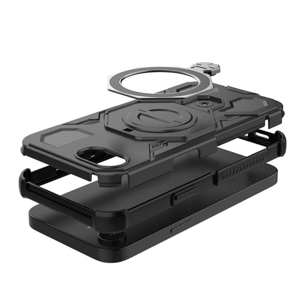 Mobilskal till iPhone 16e Shockproof Plast Med Rotating Kickstand - Svart