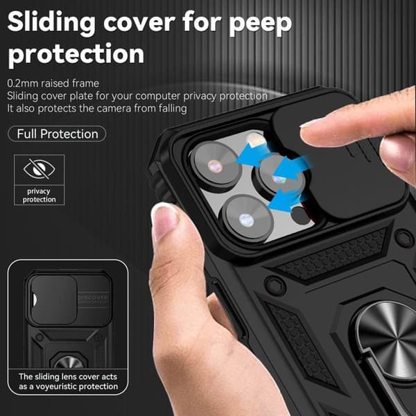 iPhone 14 Pro Cover Ringholder Kickstand - Sort Black