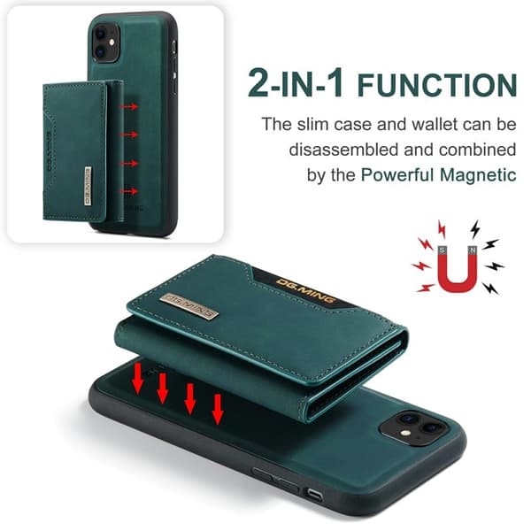 DG.MING 2-in-1 Konstläder Plånboksfodral iPhone 11 6.1 tum - Grön