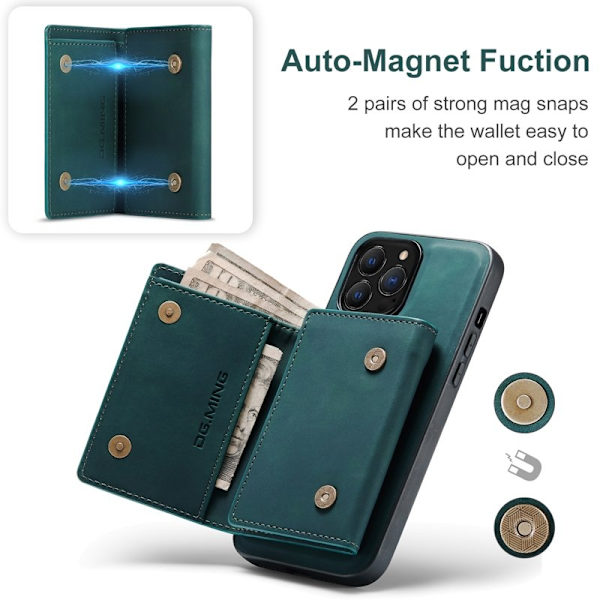 DG.MING iPhone 16 Pro Konstläder Plånboksfodral Kickstand Grön