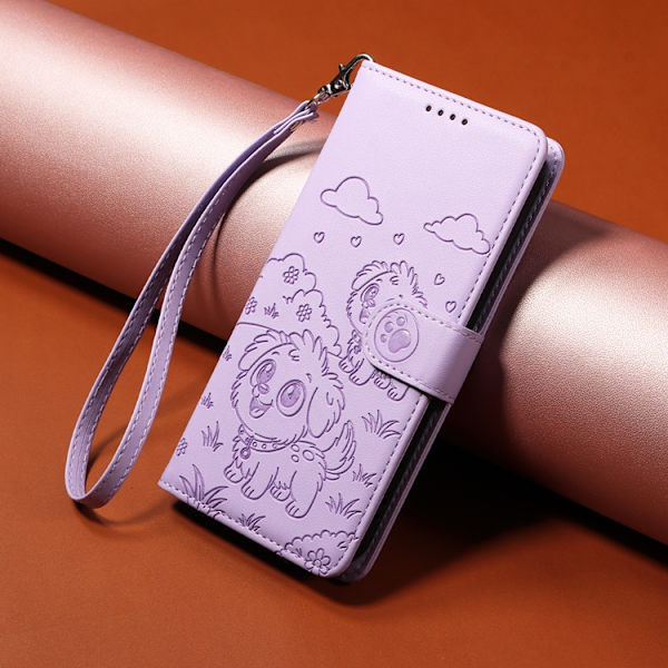 OnePlus 15 Konstläder Plånboksfodral RFID-Skydd Imprinted Dog Pattern Lila