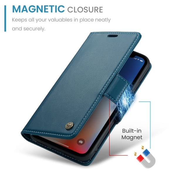 CASEME RFID-Skydd Plånboksfodral Konstläder för iPhone XS - Blå