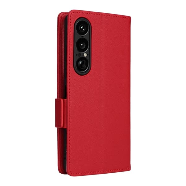 Sony Xperia 1 VII Plånboksfodral Litchi Texture Med Rem - Röd Röd