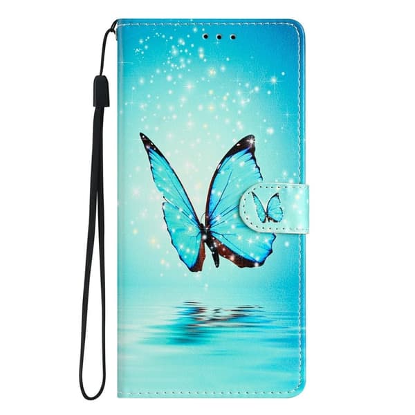 Samsung Galaxy S26 Plus Plånboksfodral Konstläder Mönstertryck Ställ Blå Fjäril