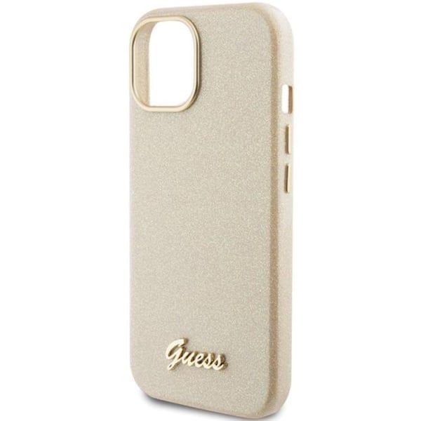 Guess iPhone 15 Mobilskal Glitter Glossy Script - Guld