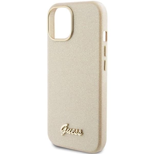 Guess iPhone 15 Mobilskal Glitter Glossy Script - Guld Guld
