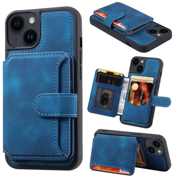 iPhone 15 Plus Mobilskal Korthållare - Blå