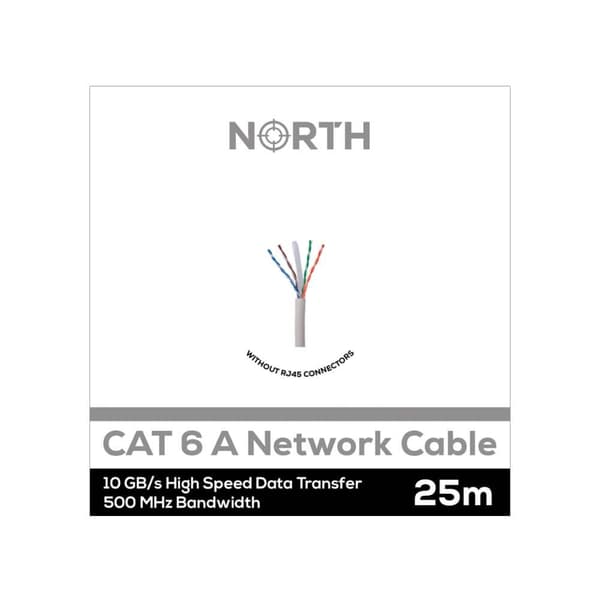 NORTH Nätverkskabel Cat6A UTP Vit 25m kontaktlös Solid 10Gb/s White