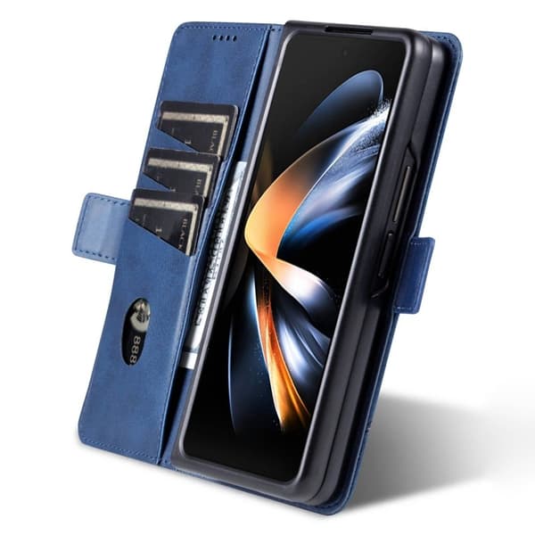 AZNS Samsung Galaxy Z Fold4 Plånboksfodral Konstläder - Blå