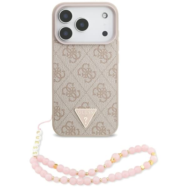 Guess telefontaske til iPhone 17 Pro MagSafe 4G strop trekantlogo Rosa