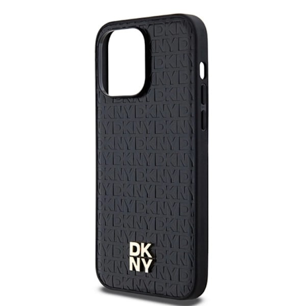DKNY iPhone 13 Pro Max Mobilskal Magsafe Läder Pattern Metal Logo Svart