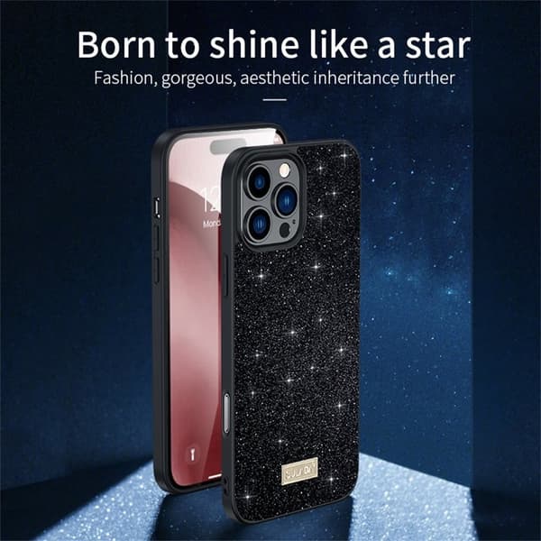 SULADA Mobilskal till iPhone 16 Pro PU Läder + PC + TPU Glittrande Röd