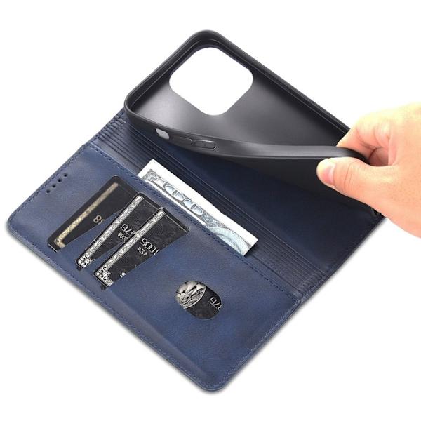 AZNS iPhone 15 Plånboksfodral Konstläder + TPU - Ställ - Blå