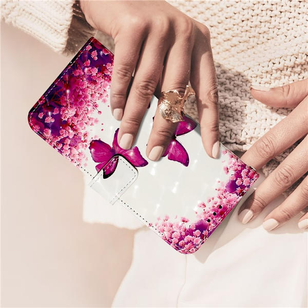 iPhone 16e Plånboksfodral Printing Pattern Med Rem Rosa