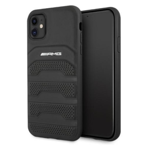 AMG Äkta Läder Debossed Lines Skal iPhone 11 - Svart Svart