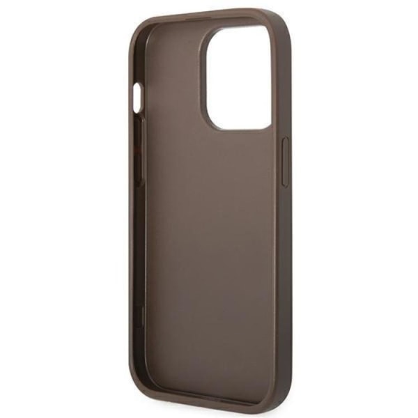 GUESS iPhone 14 Pro Case 4G Saffiano Metal Gold Logo - ruskea
