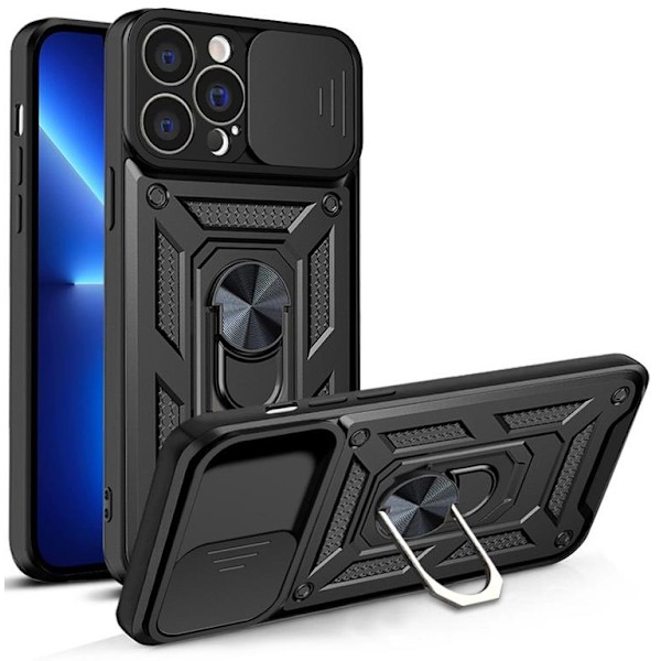 iPhone 13 Pro Cover med Ringholder Hybrid Armor Camshield - Sort Black