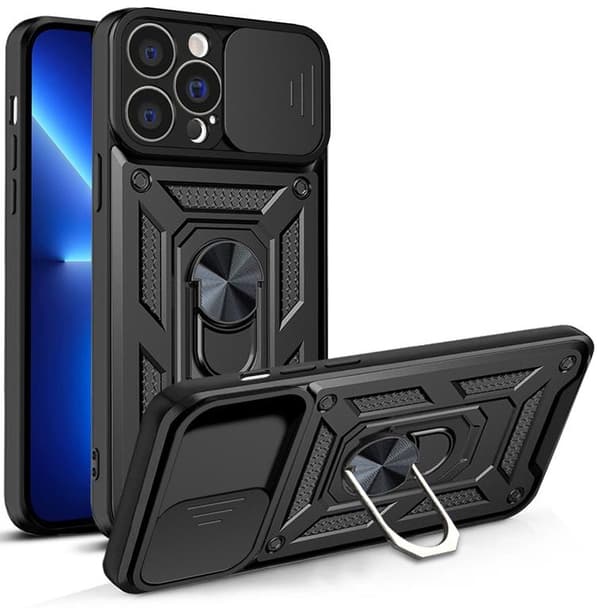 iPhone 13 Pro -kuori rengaskotelolla Hybrid Armor Camshield - Musta Black