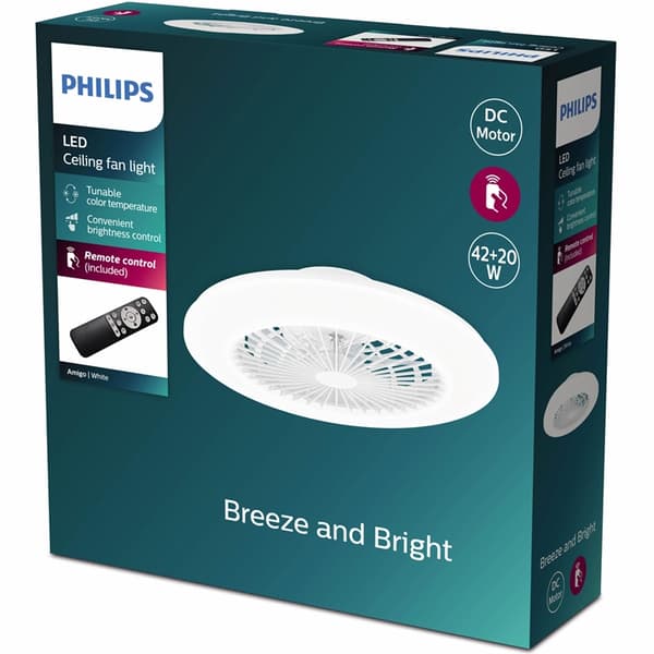 Philips Amigo Loftsventilator med LED-belysning Varm/kold hvid 4000 lm Vit