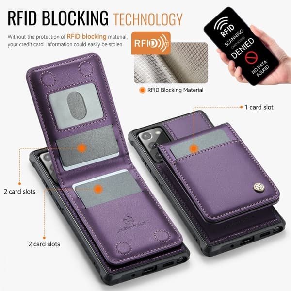 JEEHOOD J06 Mobilskal för Samsung Galaxy Note20 Lila med RFID-blockering
