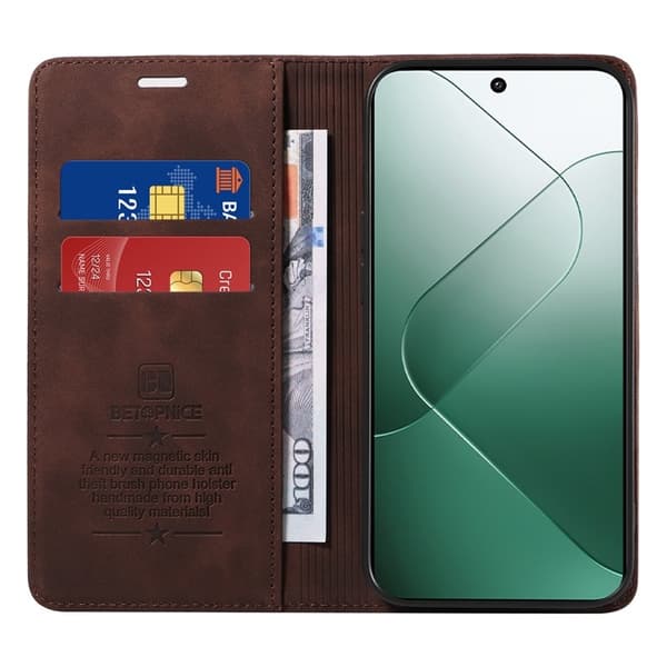 BETOPNICE 003 för Xiaomi 14 Konstläder Plånboksfodral RFID-Skydd - Brun