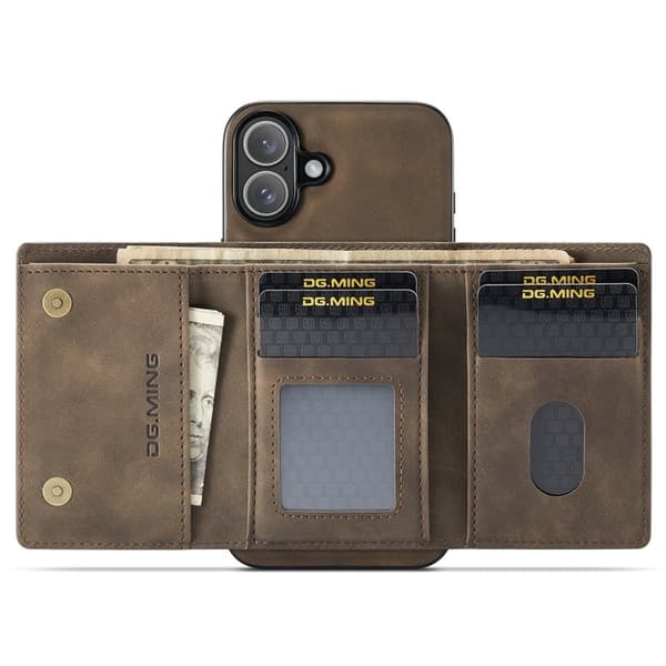 DG.MING M1 Series Mobilskal till iPhone 16 Plus Kickstand Brun