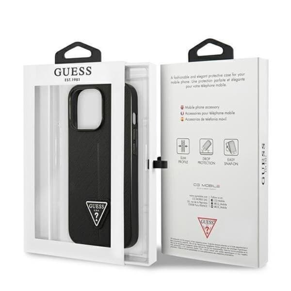 GUESS iPhone 14 Pro -kotelo Saffiano Triangle Logo - Musta Black