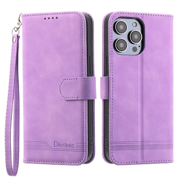 DIERFENG DF-03 Plånboksfodral för iPhone 13 Pro - Konstläder - Lila