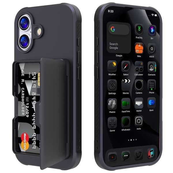 Mobilskal till iPhone 17 Korthållare Mirror Kickstand Svart