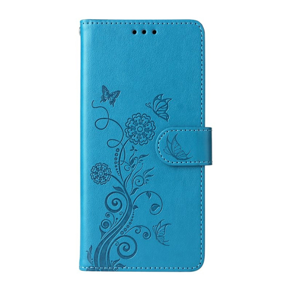Samsung Galaxy S26 Edge Plånboksfodral Konstläder Blomtryck Ställ - Blå