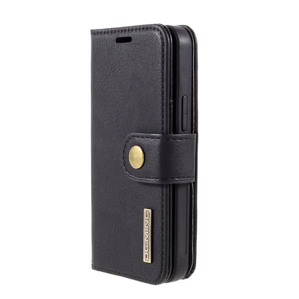 DG.MING iPhone 12 mini Plånboksfodral 2 i 1 Äkta läder Stöttålig Svart