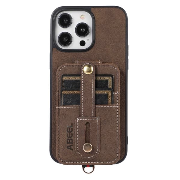 ABEEL Style 02 Mobilskal till iPhone 14 Pro Kickstand Khaki PU Läder