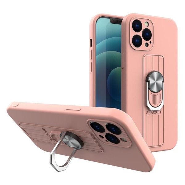 iPhone 11 Pro Max -puhelimen suojakuori sormustelineellä - vaaleanpunainen