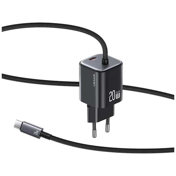 USAMS Hurtigoplader 20W 2xUSB-C GaN Mini JC - Sort Svart