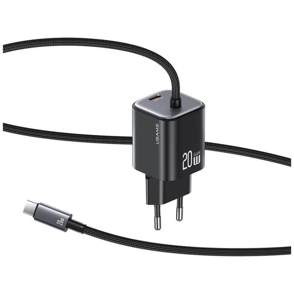 USAMS Snabbladdare 20W 2xUSB-C GaN Mini JC - Svart Svart