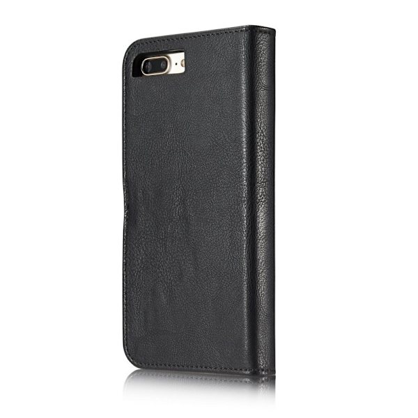 DG.MING iPhone 7 Plus Plånboksfodral i Äkta läder med PC-skydd - Svart