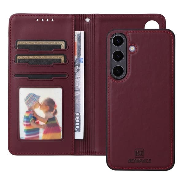 BETOPNICE Samsung Galaxy S25+ Plånboksfodral Konstläder - Vinröd