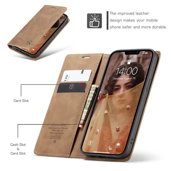 CASEME 013 Plånboksfodral i Konstläder för iPhone 13 - Brun